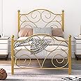 VECELO Twin Size Bed Frame with Headboard and Footboard, Heavy Duty Metal Slat Support, Platform Mattress Foundation, No Box Spring Needed, Easy Assembly, Gold