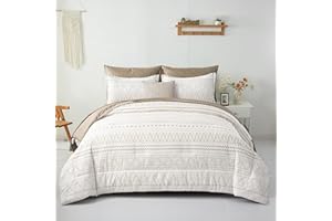 WONGS BEDDING Khaki Boho Comforter Set Full Size,7 Pieces Bed in a Bag Geometric Comforter Reversible Soft Microfiber Bedding Set(1 Comforter,2 Pillowcases,1 Flat Sheet,1 Fitted Sheet,2 Pillow Shams)