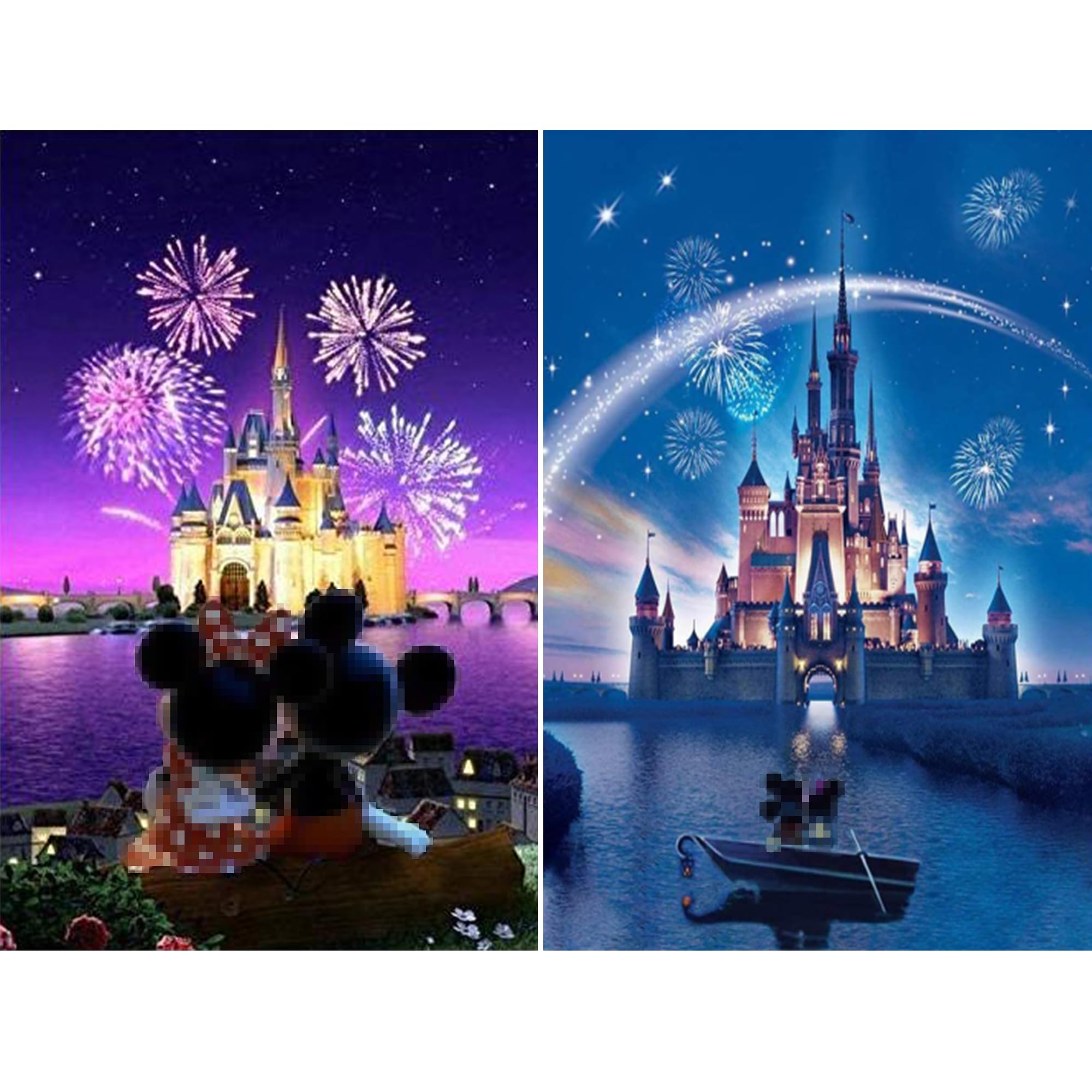 HORPKUN 2 Pack Diamond Painting for Adults & Children, DIY 5D Cartoon Diamond Art Pictures, Crystal Art Kits on Canvas, Shiny Colorful Gem Art Painting, 30 x 40cm, Castle & Fireworks