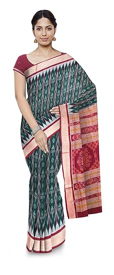 Boyanika Womens Ikat Cotton Saree (BY75_Green)