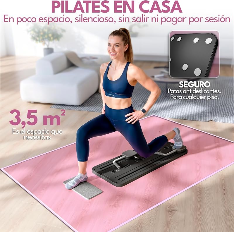 Pilates Reformer Dobrável com Acessórios & 10 Guia de Exercícios | Ideal para Casa, Ginásio e Reabilitação | Melhora Força e Flexibilidade | Design Compacto e Portátil (Preto)