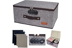 IZEO Lockable Adult Toy Storage Organizer Lock Box Toy bags container case with 4 Drawstring Bags, Large capacity 14 x 10 x 6.3 Inches Lockable Box Travel Home Container (Gray)