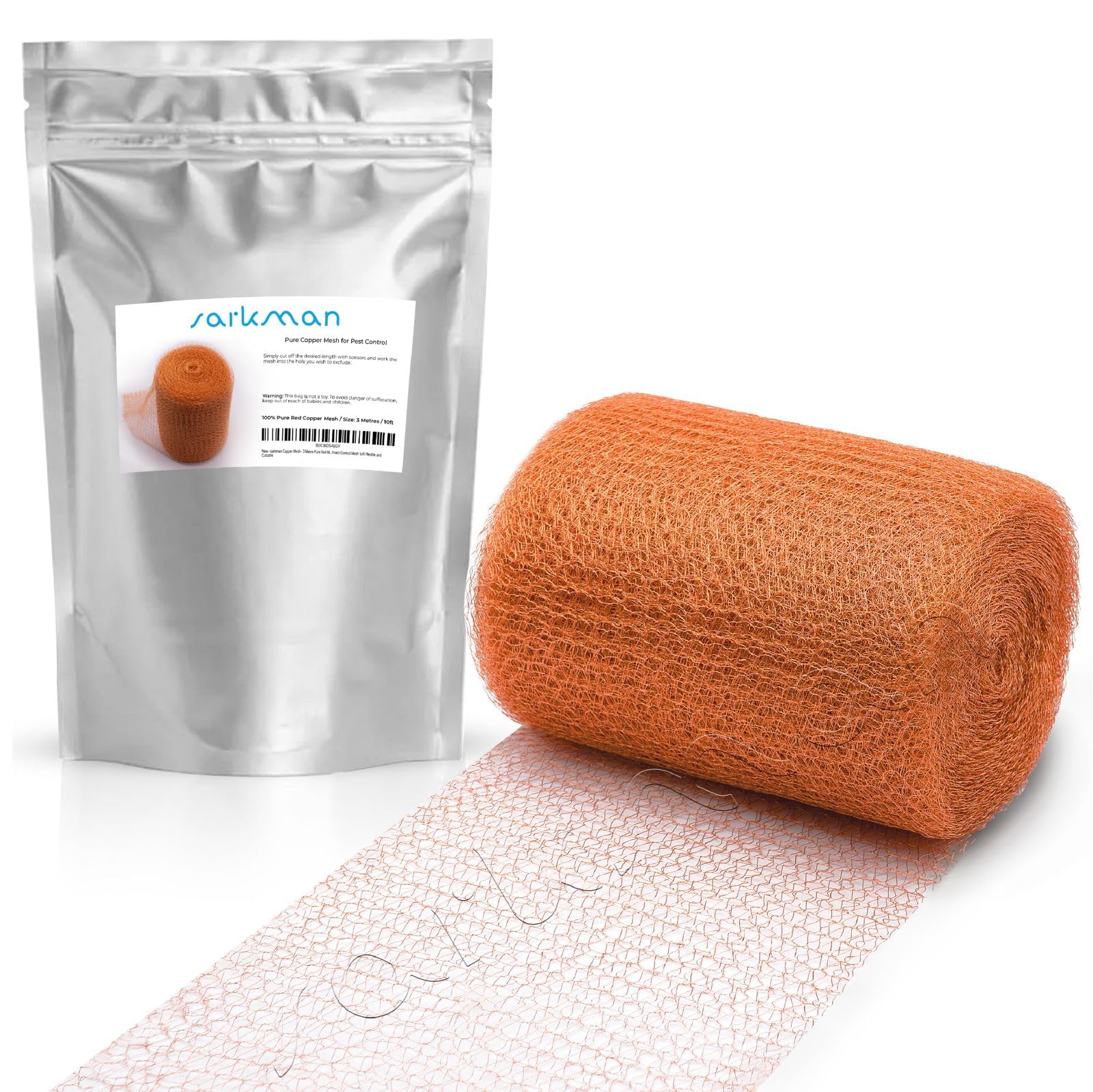 sarkman Copper Mesh Slug Repellent - 6 Metre / 20 Feet Pure Copper Rodent Pest Control Mesh - Durable & Pet Safe Garden Protector - Flexible, Cuttable Insect Barrier for Mice, Rats & Birds | Red