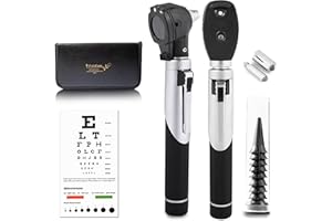 Pakcan Compact Mini Otoscope - Pocket Fiber Optic Medical Diagnostic Ear Otoscope with Light and 3X Magnification, Spare Tips, Bulbs, and Free Carrying Case (Black)