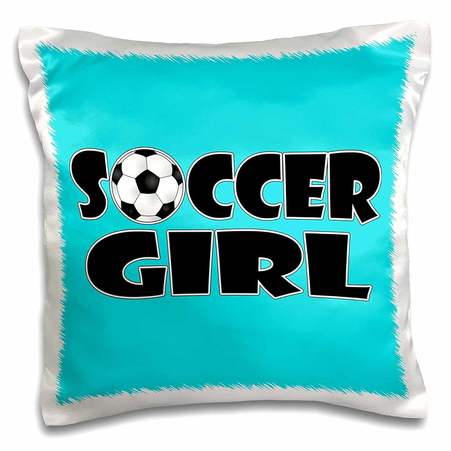 3dRose pc_181850_1 Soccer Girl Black and Aqua Blue-Pillow Case, 16 by 16"