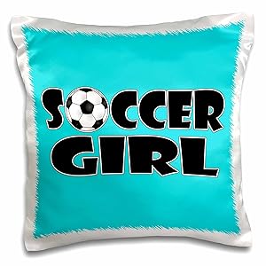 3dRose pc_181850_1 Soccer Girl Black and Aqua Blue-Pillow Case, 16 by 16"