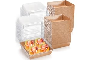 Hiceeden 100 Pack Charcuterie Boxes with Clear Lids, 5.4"×5"×2.5" Paper Bakery Dessert Sandwich Box, Disposable Square Food C