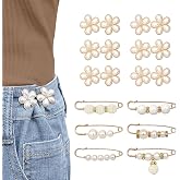 12 Pcs Pearl Pin-Style Waist Tighteners Decorative Brooch Clips Safety Pin | Made of quality metal , brooch safety pins adjustable for dresses, skirts, scarves, diy crafts &amp; vintage fashion accessories