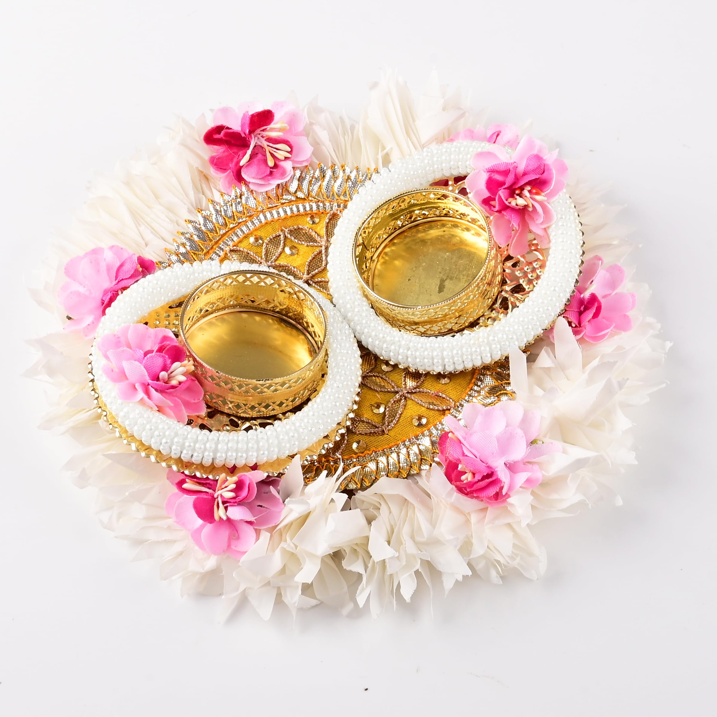 Handcrafted T Light Holder Tealight Candle Stand T-Light Holder Decorative Lighting Accessories for Home Décor Decoration Festival Wedding Fuction and Gifting (White-2 Tlights & Rangoli)