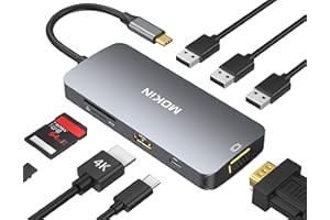 MOKIN USB C Hub Multiport USB C Adapter for MacBook Pro 2021 2020,USB C Hub USB C to HDMI VGA SD TF Card Reader 3USB 3.0 and USB C Power Pass-Through Port