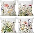 Yanutan Floral Throw Pillow Covers - 2-Pack Velvet Soft Decorative Pillowcases, 16x16
