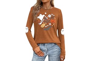 MEESHEEP Halloween Shirts Women Long Sleeve 2025 Pumpkin T Shirt Cute Ghosts Halloween Tops