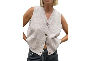 Saodimallsu Womens Sleeveless Sweater Vest Button V Neck Knit Trendy Casual Summer Cardigan with Pockets