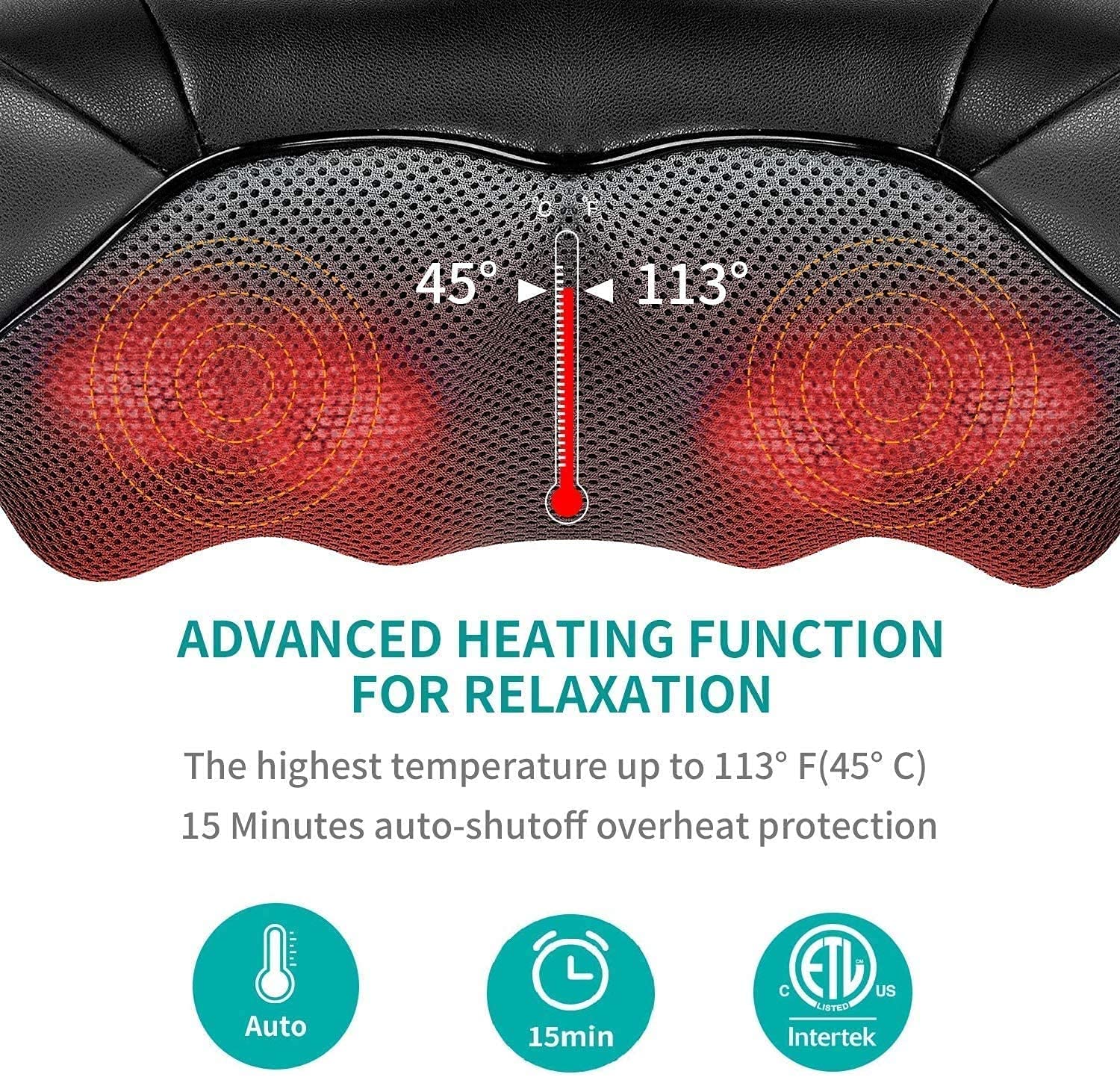 Nekteck Shiatsu Neck Massager for Pain Relief Deep Tissue with Heat, 3D Kneading Massage Pillow Back Shoulder Massagerfor Body Muscle, Plug-in Use for Home Office Car, Gifts for Mom Dad Him Her