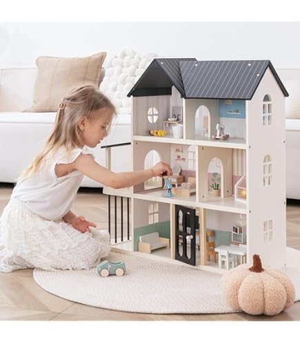 Amazon.com: Wooden Dollhouse for Kids, 6-Room Modern Style Toy