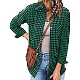 Zeagoo Plaid Shirts for Women Flannel Long Sleeve Shacket Loose Business Casual Blouses Gingham Button Down Shirts for Fall