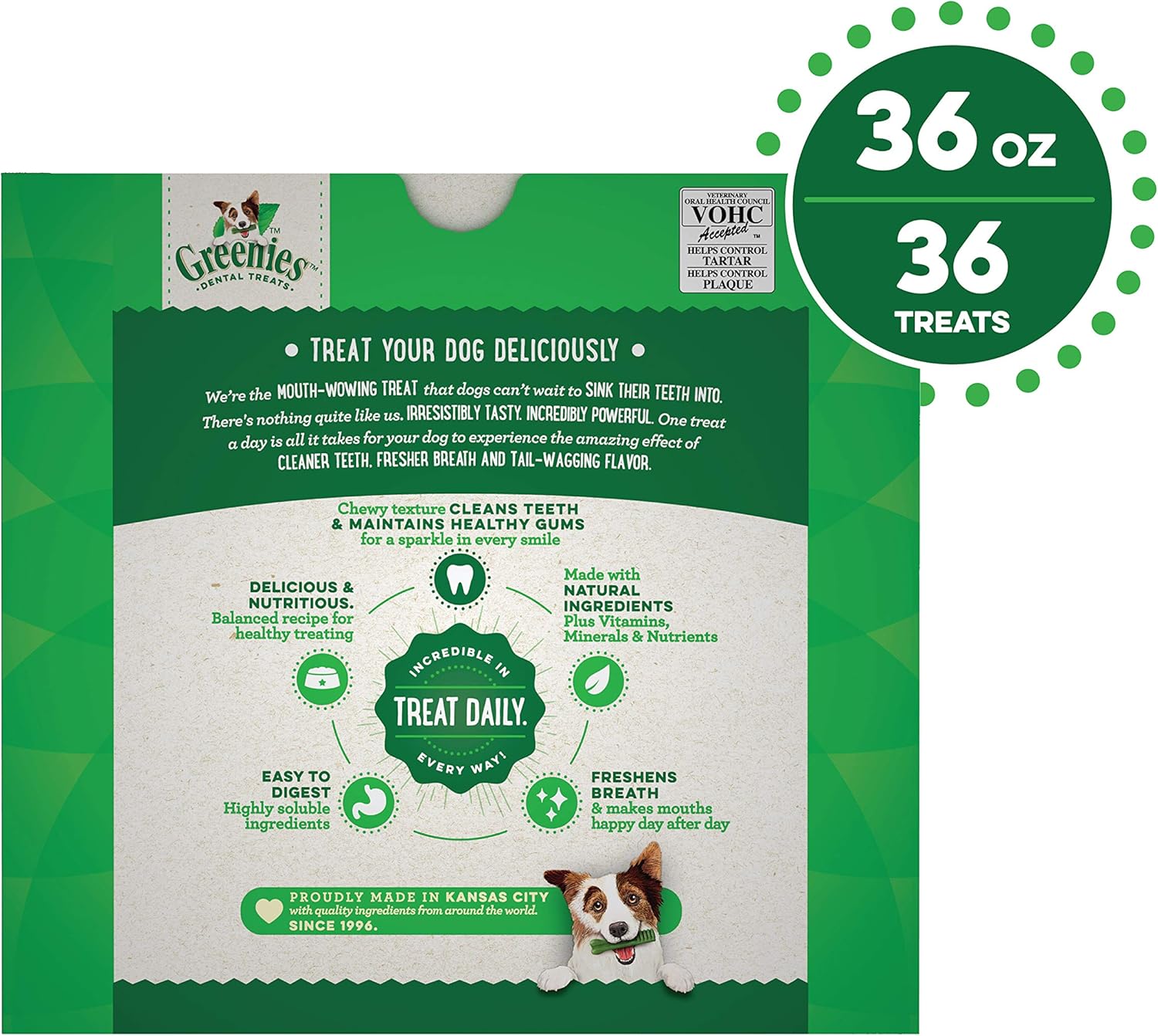 GREENIES Original Regular Natural Dog Dental Care Chews Oral Health Dog Treats, 36 oz. Pack (36 Treats) : Pet Snack Treats : Pet Supplies