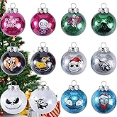 Fxswety Nightmare Before Christmas Tree Ornaments - 24 PCS 2.36 Inch Halloween Xmas Ball Decorations with Glitter for Christmas Tree Home Party Decor!