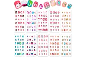 JOAOYO 240 Pieces Fake Nails for Kids Girls Artificial Kids Press on Nails Pre Glue Full Cover Short Acrylic Stick On Nails False Nail Tips Kit for Children Little Girls Nail Art Decoration (Little girl)