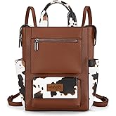 Montana West Wrangler Cow Print Backpack Purse for Women Vegan Leather Ladies Convertible Backpack Stylish Anti Theft Backpack with Adjustable Strap