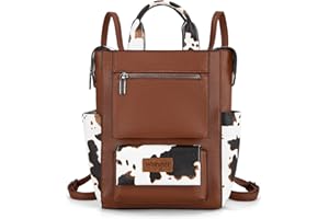 Montana West Wrangler Cow Print Backpack Purse for Women Vegan Leather Ladies Convertible Backpack Stylish Anti Theft Backpack with Adjustable Strap