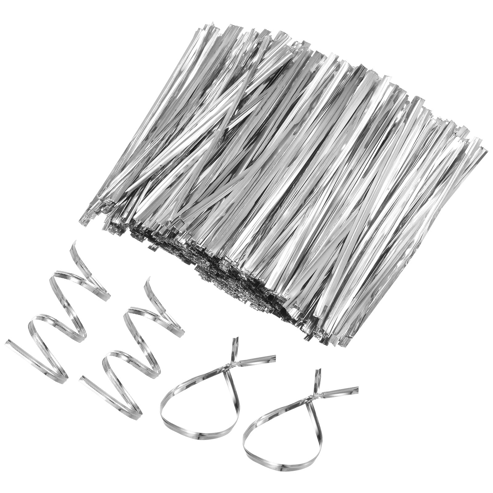 M METERXITY 800-Pack Metal Twist Ties, 10cm Metallic Twists Tie for Christmas/Party Decoration/Garden Plant/Gift Wrapping/Bread/Cake/Pops Candy Bags, Reusable Twisty-Ties [Silver]