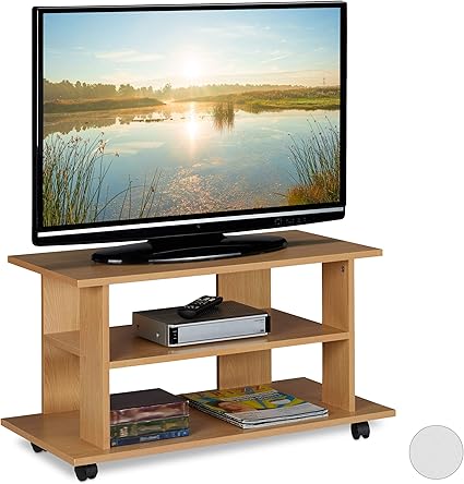 Relaxdays Mueble Tv Ruedas Con 2 Compartimentos Mesa Television 45 X 80 X 40 Cm Marron Amazon Es Hogar