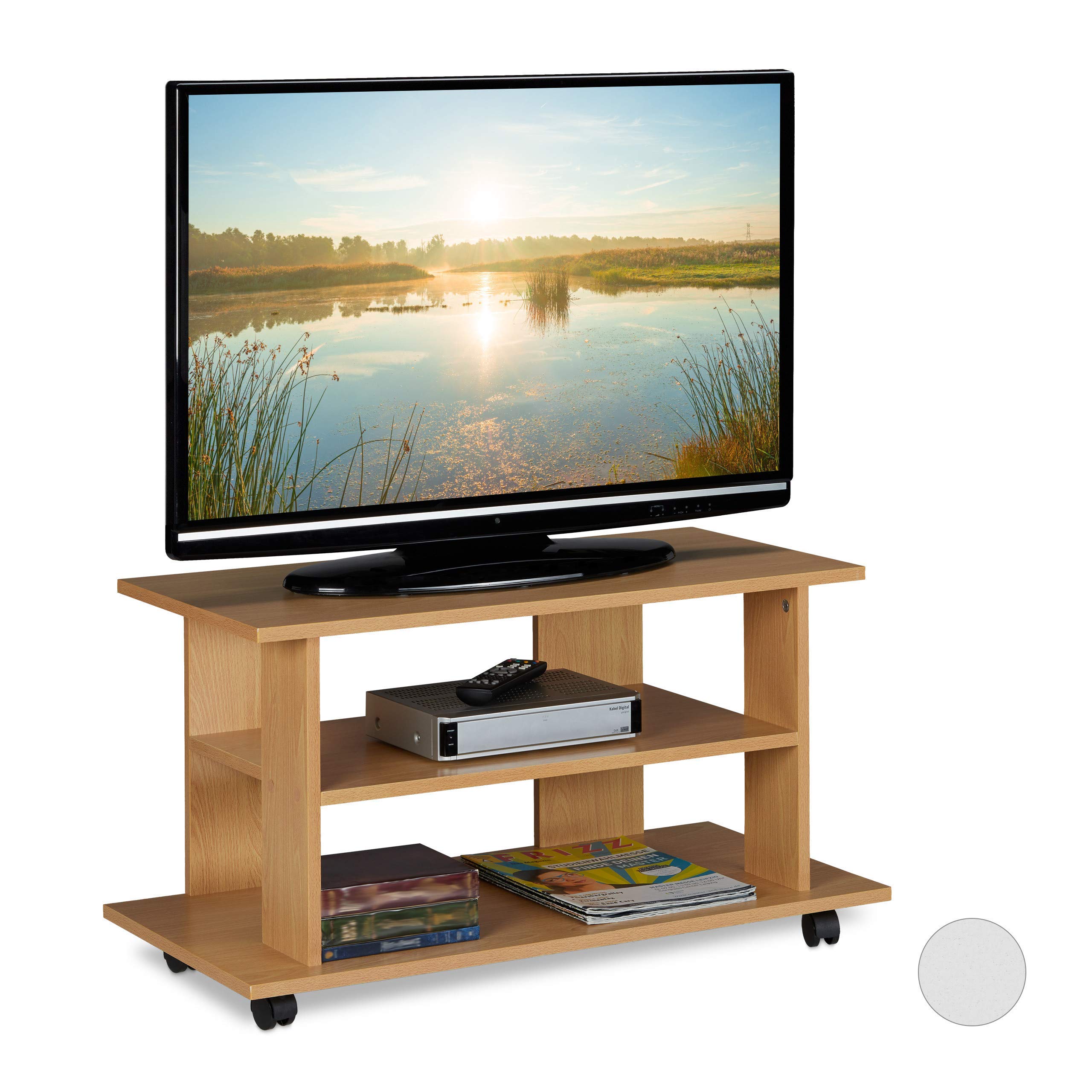 Relaxdays-Mueble-TV-Ruedas-con-2-Compartimentos-Mesa-Television-45-x-80-x-40-cm-Marron