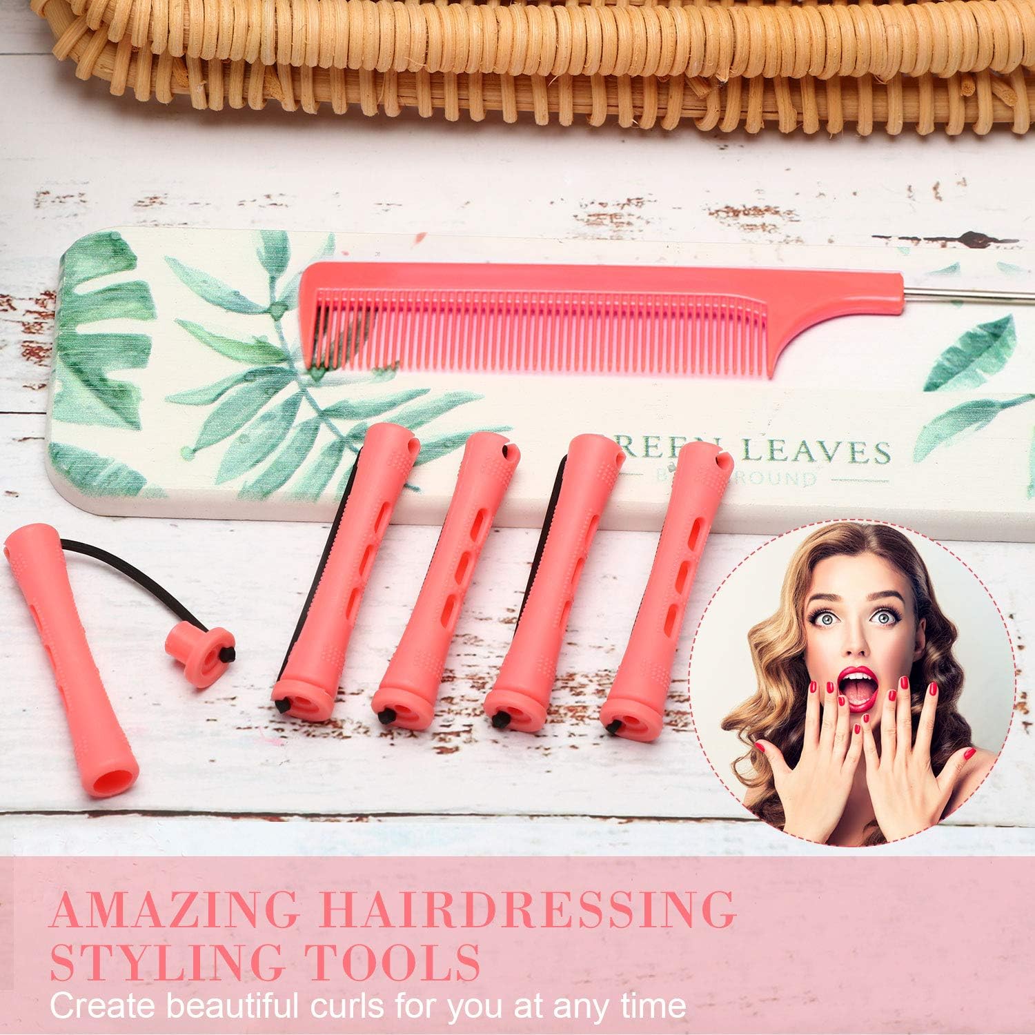 48 Pieces Hair Perm Rods Short Cold Wave Plastic Perming Hair Curling Rollers With Steel Pintail Comb Rat Tail Comb for Hairdressing Styling Supplies (0.51 Inch - Image 5
