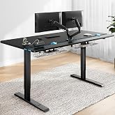 DeskShow 60 x 30 Inch Electric Standing Desk with Flip-Top Cable Management | Height 27.7-45.5in, 250lbs, 3 Presets, Dual-Beam. Mouse Pad &amp; Clamp Power Strip Incl. Home Office Desk &amp; Gaming Desk.