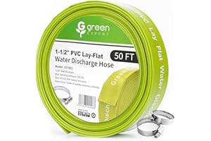 G GREEN EXPERT Green Expert 1-1/2" ID PVC Lay-flat Discharge Hose Heavy Duty for Pump Draining Pool Filter Backwash Garden Pond Flooded House Water Disposal, 50 Feet Length with Steel Clamp Kit