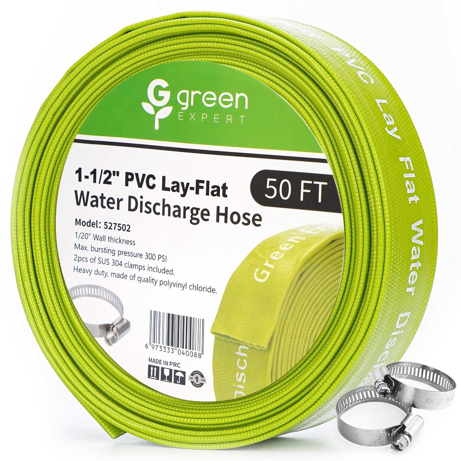 thumbnail image 2 of IMeshbean 1.5 Inch X 65 Ft Lay Flat Water Discharge Hose - PVC Backwash Pool Drain Hose With 4 Clamps 2 of 5