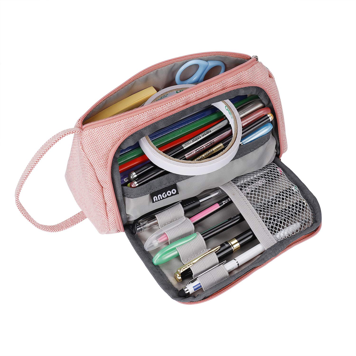 MengH-SHOP Large Capacity Pencil Case Pouch Multifunctional Canvas Pencil Bag Stationery Organizer Durable Pencil Case Cosmetic Pouch for Girls Teens Women Pink Modern, Pink, Modern