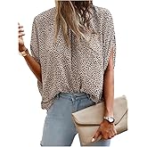 SHENHE Women's Mock Neck Blouse Leopard Print Dressy Casual Half Sleeve Work Business Top