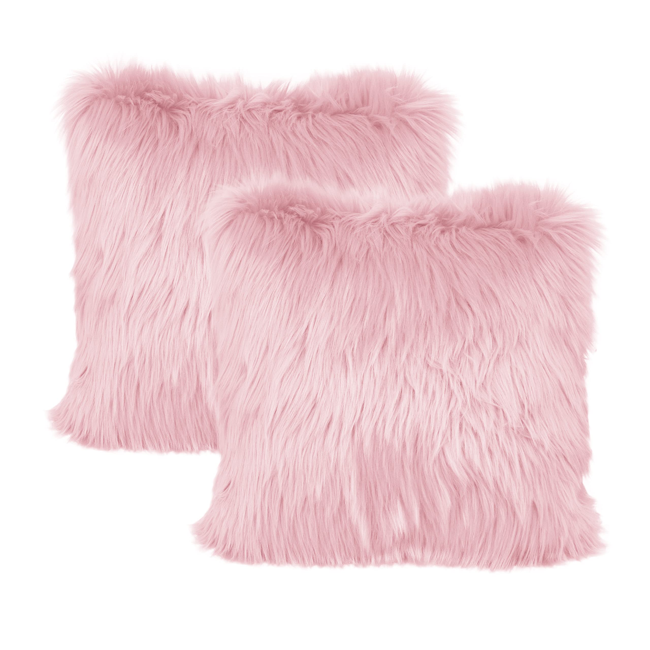 LIGICKY Set of 2 Luxury Series Soft Faux Fur Cushion Cover Decorative Square Plush Pillow Case Throw Pillow Cover for Couch Sofa Bed (Pink, 18 x 18 Inch) — image 1