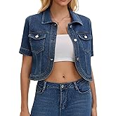 CIMUK Women's Cropped Jean Jacket Short Sleeve Button Down with Pockets Classic Denim Jackets