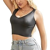 QiaTi Women's Faux Leather Tank Tops V Neck Cropped Tops Black Sleeveless Womens Sexy Corset Tops for Party Club Night