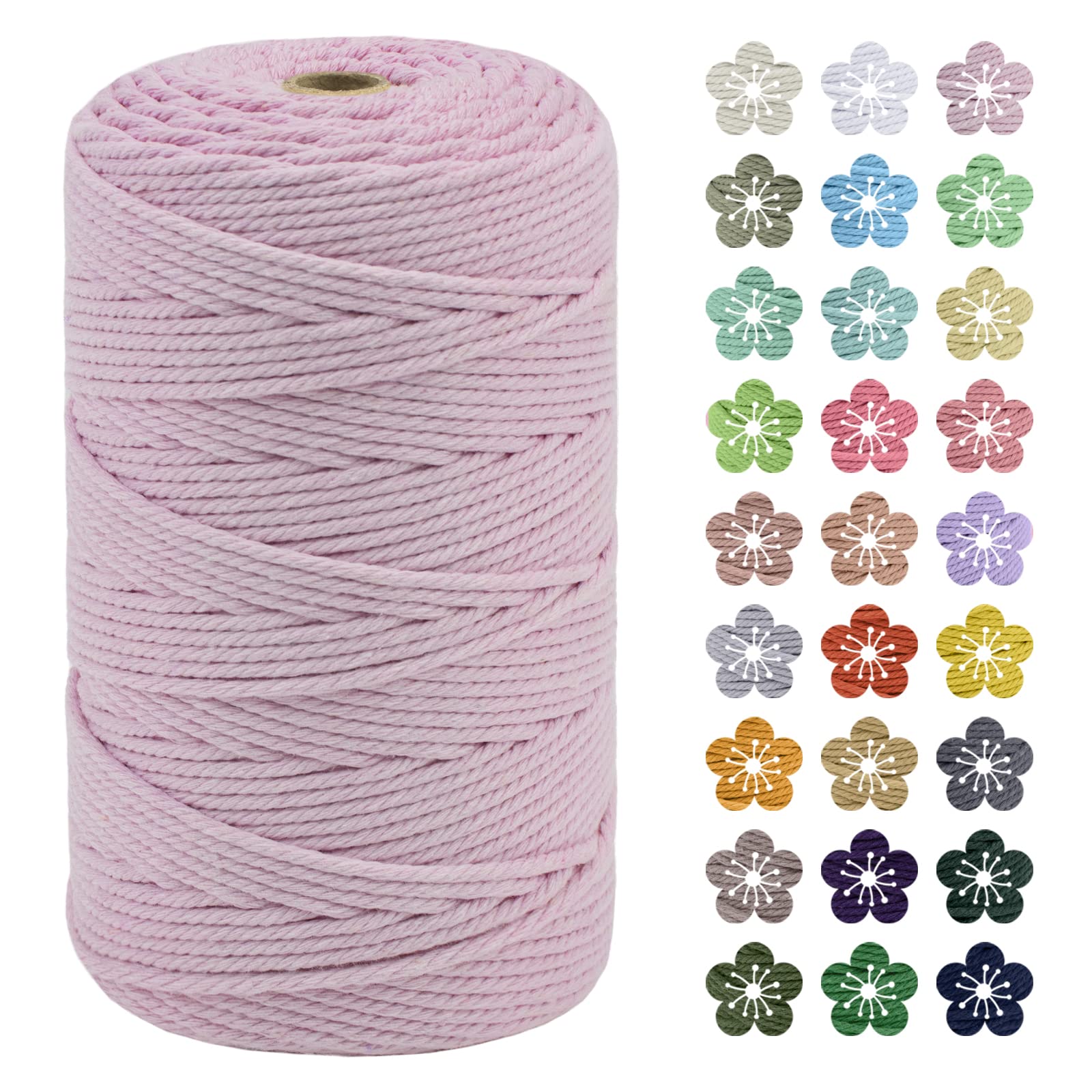 LEREATI Macrame Cord 3mm x 200m, Thick Macrame Rope Natural Cotton Rope Craft String, 4 Strand Twisted Cotton Cord Yarn for DIY Plant Hanger, Wall Hanging, Christmas Decoration (Pink) — image 1