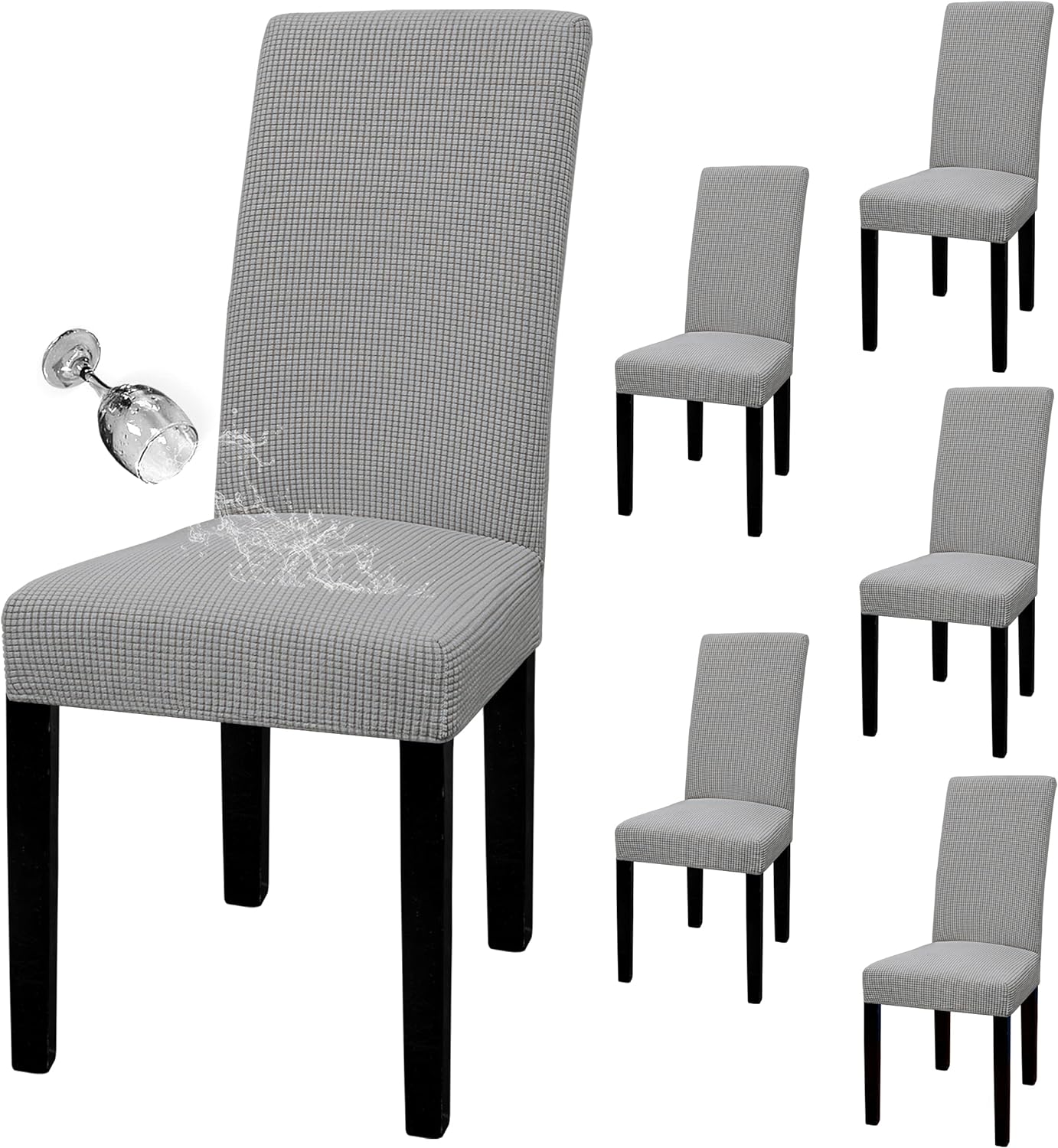 Slipcovers - Easy-Going 100% Waterproof Dining Room Chair Cover Set of 6, Stretch Jacquard Parson Chair Slipcover Removable Washable Chair Protector for Home, Restaurant, Banquet (Large, Light Gray)