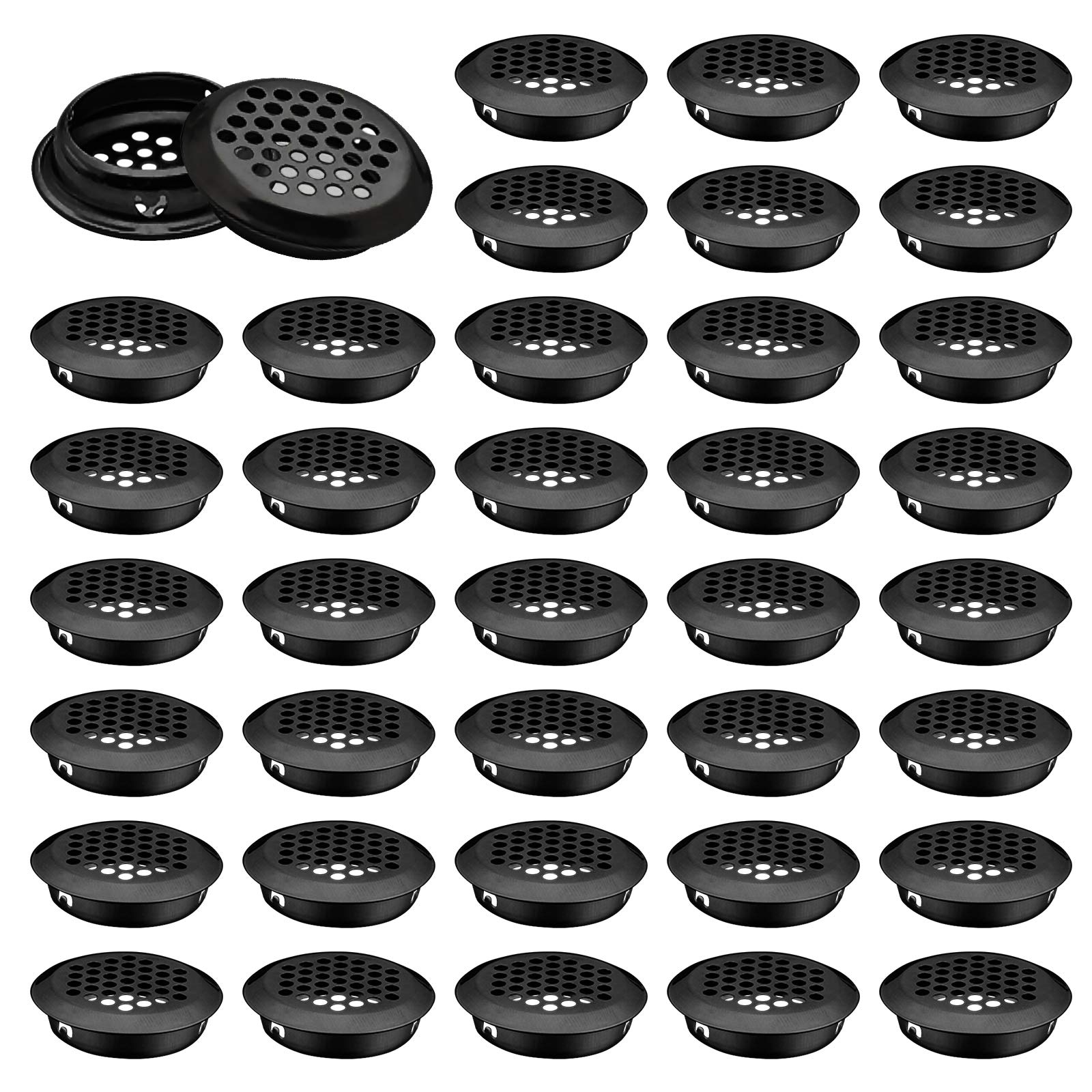 INCREWAY Air Vent Louver, 50pcs 35mm Stainless Steel Round Mesh Hole Circular Soffit Vent for Wardrobe Drawer Bookcase Kitchen (Black)