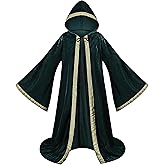 TOONRAIN Velvet Wizard Hooded Robe for Adult, Medieval Cape Renaissance Cloak for Men Women Halloween Costume