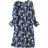 PNAEONG Women's Cotton Sleepwear Long Sleeves Nightgown Print Tee Sleep Dress