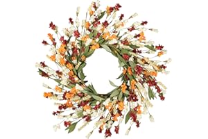Artgar Fall Wreath, Fall Wreaths for Front Door, 24 in Fall Decor Floral Wreath, Door Wreaths for Front Door Outside All Season for Thanksgiving Home Indoor Outdoor Wall Decor (Red Orange White)