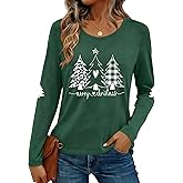 FCGHSII Merry Christmas Shirts for Women: Christmas Tree Long Sleeve Xmas Blouse Tops