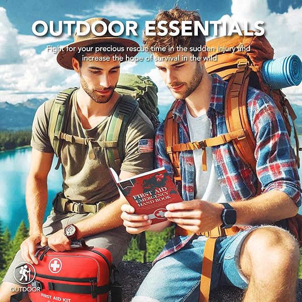430 PIECE FIRST AID KIT, WELL-ORGANIZED PREMIUM WATERPROOF COMPACT TRAUMA MEDICAL KITS FOR ANY EMERGENCIES, IDEAL FOR HOME, OFFICE, CAR, TRAVEL, OUTDOOR, CAMPING, HIKING, BOATING (RED)