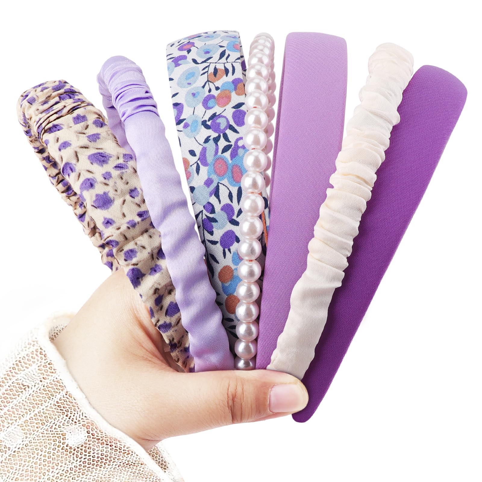 DRESHOW Fashion Headbands for Women Girls Pearl Headband Non Slip Floral Head Bands Padded Hair Bands Set Vintage Hair Accessories for Women and Girls