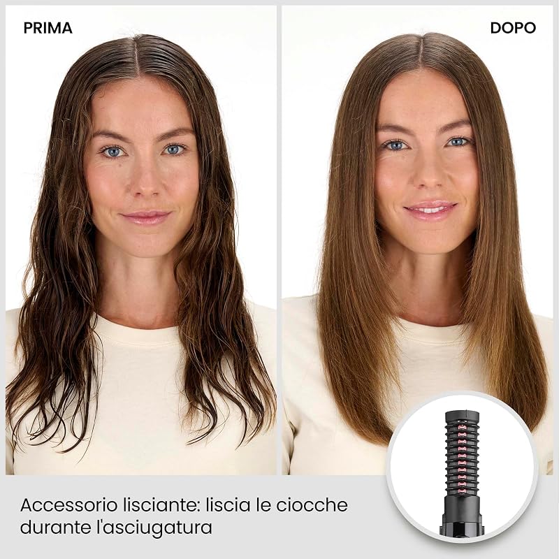 Spazzola ad aria, 4 accessori intercambiabili per lisciare, modellare e dare volume, funzione anti-crespo, 2 temperature + aria fredda, AS126E