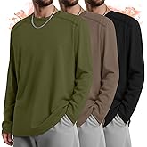 August Alley 3 Pack Men's Big and Tall Thermal Shirts, Fleece Lined Long Sleeve Tees Warm Crew Neck Undershirt Tops