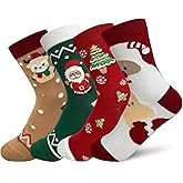KRJ 2025 Christmas Socks Collection 4Pack Fun Cute Crew Socks for Women Xmas Socks Funny Novelty Socks Holiday Gift