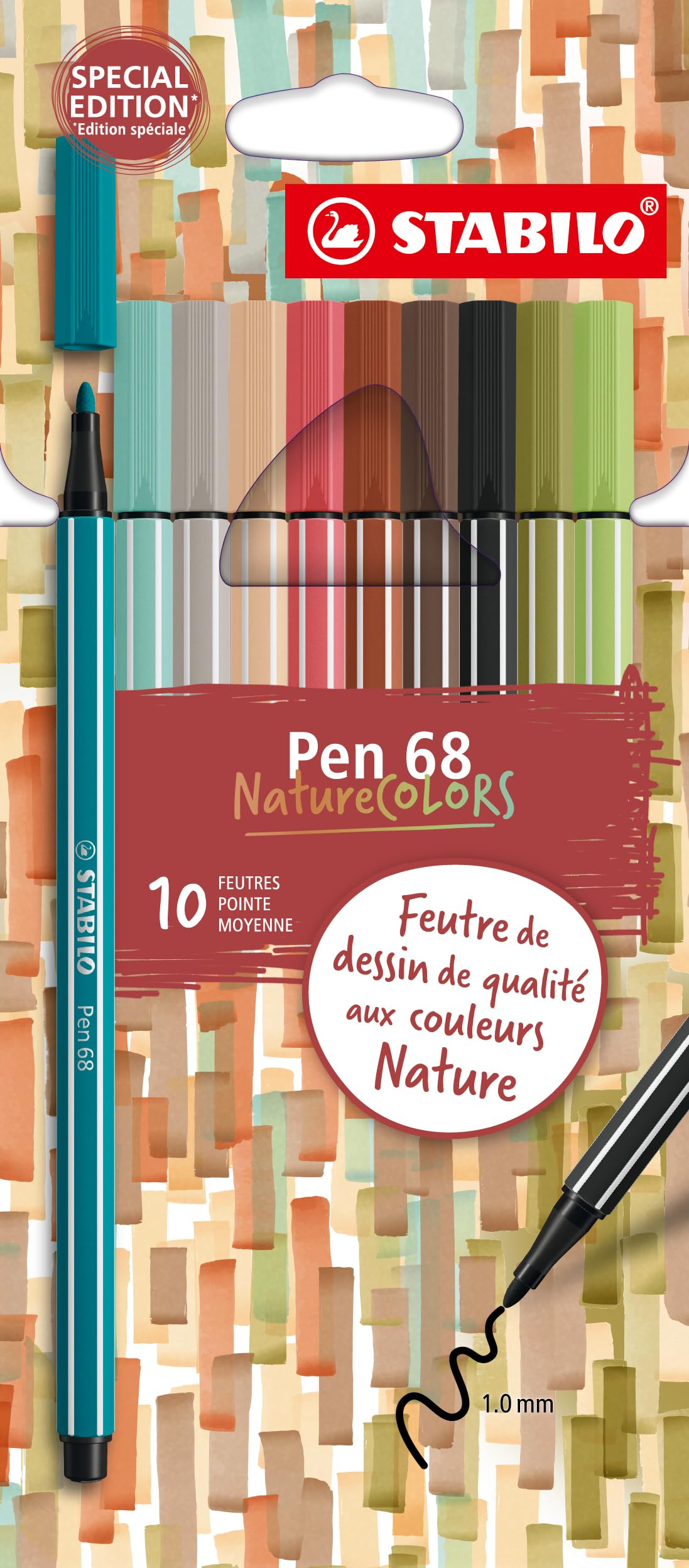 STABILO Pen 68 - Premium Fibre-Tip Pen NatureCOLORS - Pack of 10 - Assorted Nature Colours